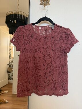 Chelsea28 Dusty Rose Lace Short Sleeve Blouse